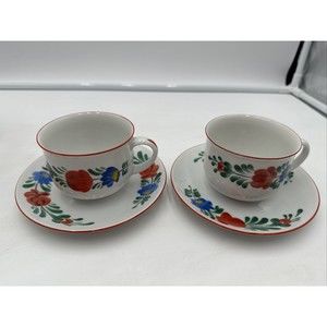 2 Set HUNGARYKALOCSA HAND PAINTED PORCELAIN  COFFEE CUP & SAUCER Folklor K.F.T.